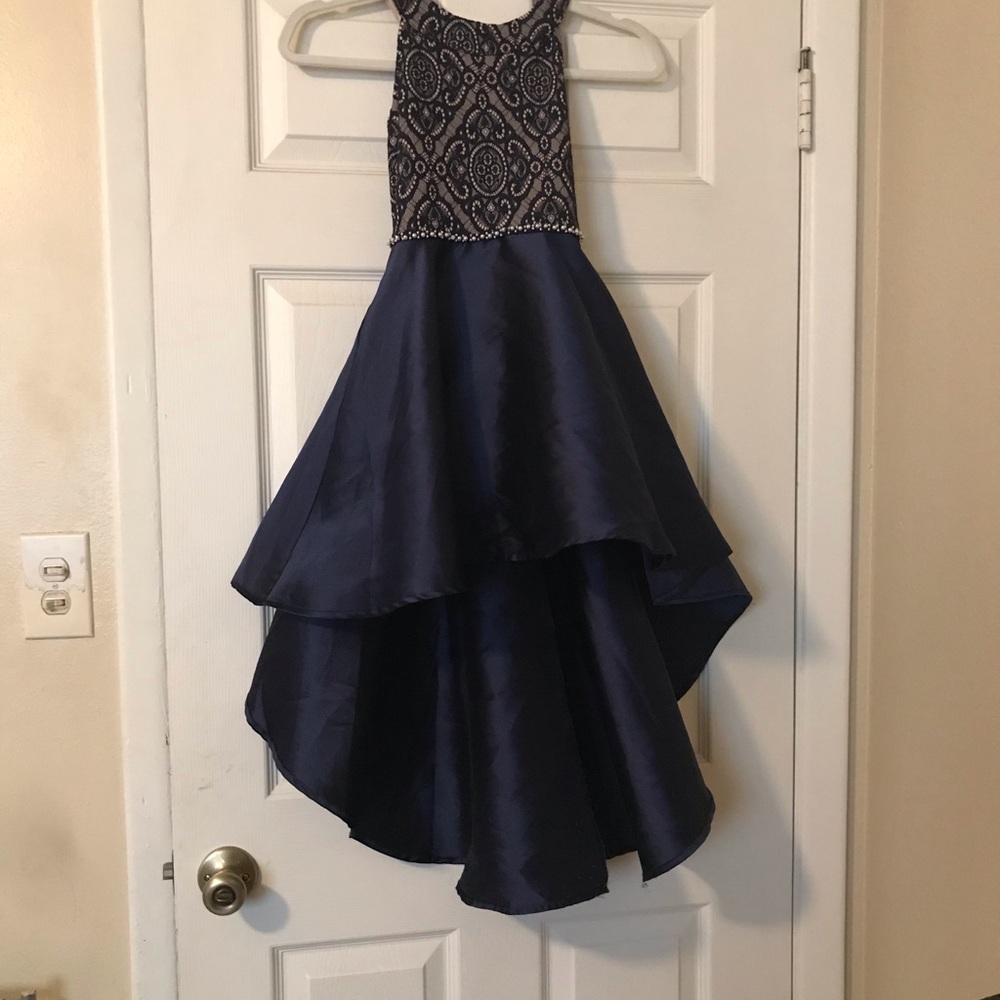 Navy blue/ tan girls formal dress